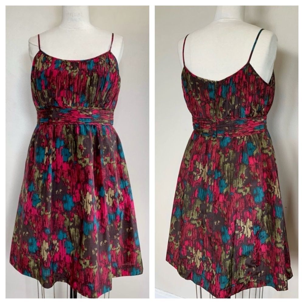 Nordstrom Halogen Makai Berry Print Ikat Silk Blend Fit and Flare Dress Size 8P